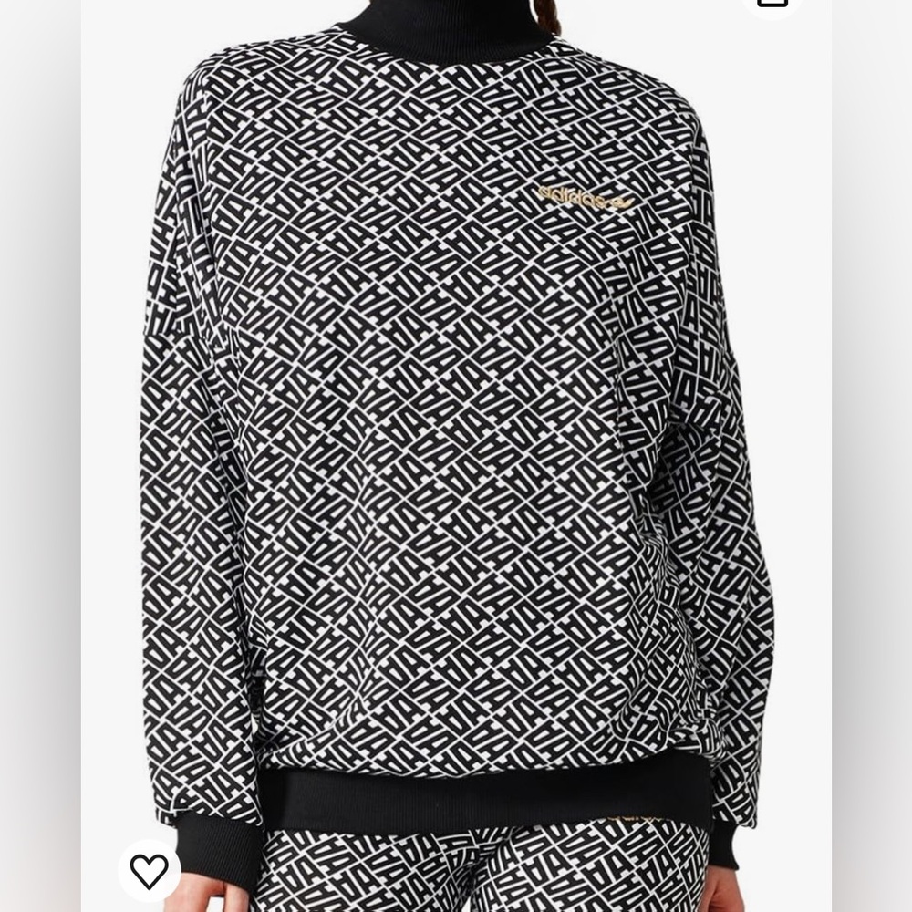Adidas Mock Neck Black White Gold Logo Sweater XS